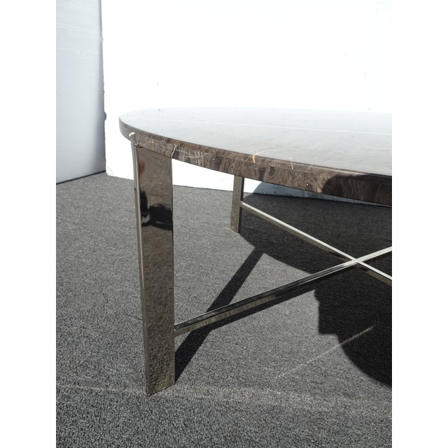 Vintage Modern Marble Style & Chrome Brown Coffee Table For Sale - Image 15 of 16