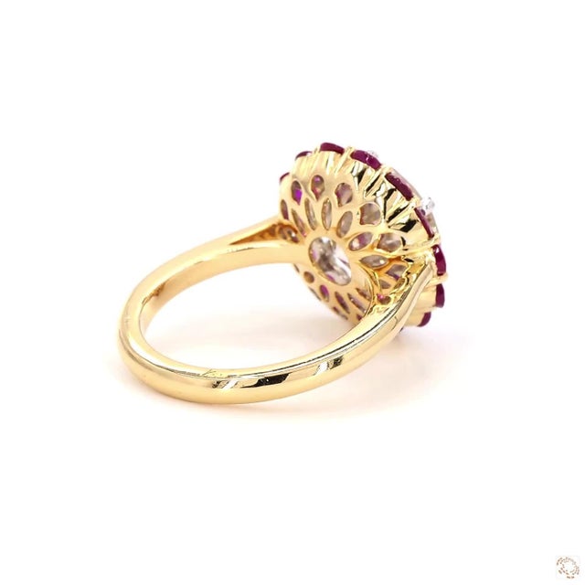 Metal 5.28 Carat Old European Cut Diamond Ruby Gold Ring, Size 6.5 For Sale - Image 7 of 9