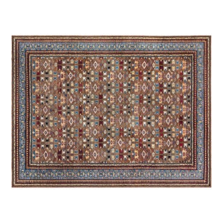 Early 20th Century Indian Blue, Red, Brown, Beige Handwoven Wool Rug For Sale