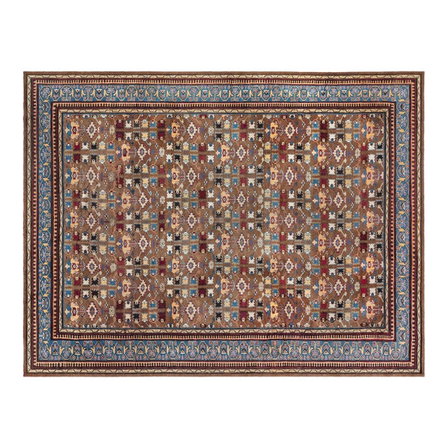 Early 20th Century Indian Blue, Red, Brown, Beige Handwoven Wool Rug For Sale