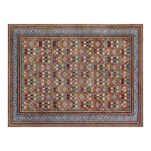 Early 20th Century Indian Blue, Red, Brown, Beige Handwoven Wool Rug
