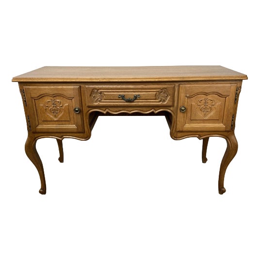 Vintage French Louis XVI Style Carved Desk in Oak For Sale