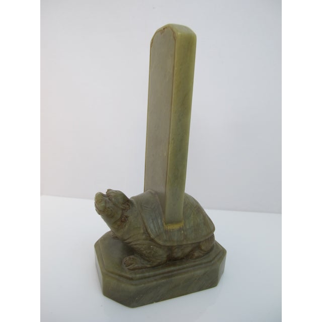 Chinese Ba Xia Bi Xi Dragon Turtle Carved Soapstone Prosperity Figurine Seal For Sale - Image 4 of 10