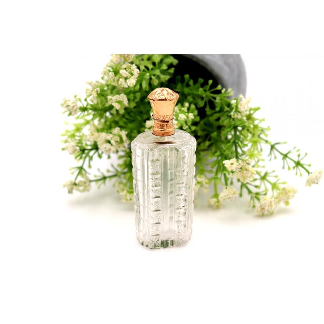 Glass Perfume Bottle with Gold Lid For Sale - Image 6 of 6