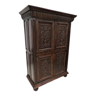 French Carved Lift Top Cocktail Cabinet With Mirrored Interior For Sale