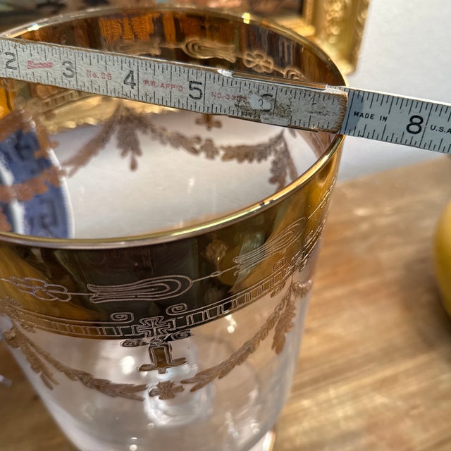 Glass 1940s Hand Blown Glass Gold Leaf Hurricane Candle Holder For Sale - Image 7 of 9