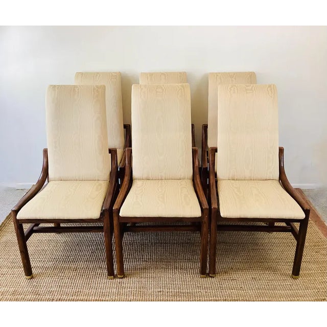 Mid-Century Modern Vintage 1970s Henredon Mid Century Oak Wood Dining Chairs Set of 8 Campaign Style For Sale - Image 3 of 10