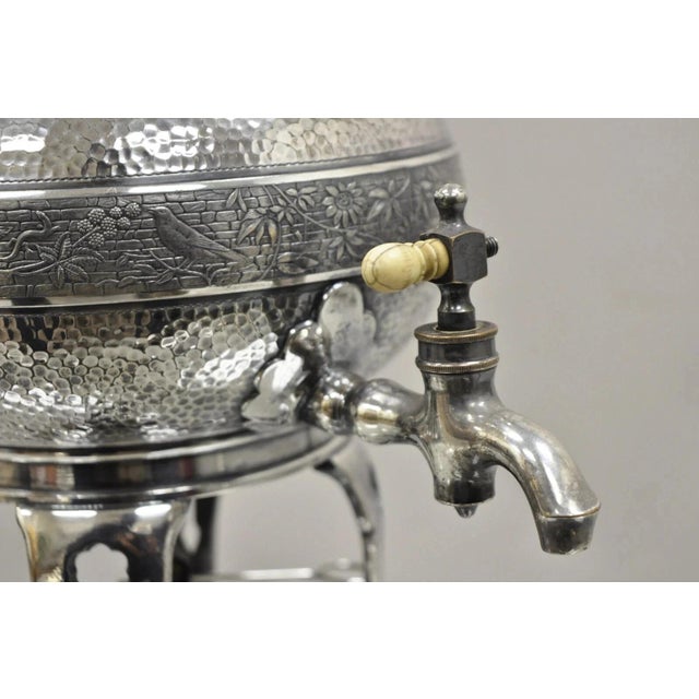 Antique Victorian Silver Plated Hand Hammered Samovar Coffee Pot Water Warmer For Sale - Image 11 of 11