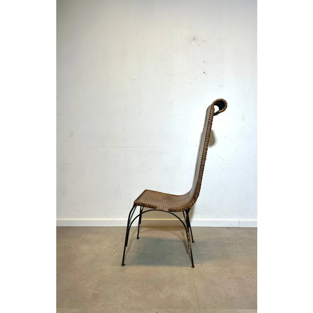 Middle-Eastern Leather and Cast Iron Dining Chairs, Set of 6 For Sale - Image 4 of 6