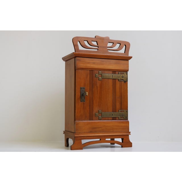 Antique Dutch Art Nouveau Wall Cabinet in Cherry Wood and Brass, 1910 For Sale - Image 11 of 11