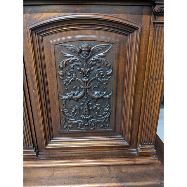 19th Century French Renaissance Vintage Carved Buffet With a Marble Top For Sale - Image 12 of 14