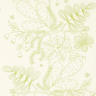 Schumacher Blommen Print Fabric in Lime For Sale