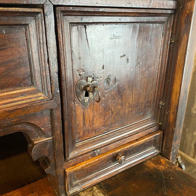 18th C Spanish Baroque Walnut Bargueno or Fall Front Writing Desk For Sale - Image 14 of 18