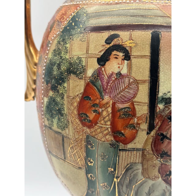 Antique Meiji Satsuma Floor Vase with Geisha Scenes and Gold Moriage, Japan, 1890s For Sale - Image 6 of 18
