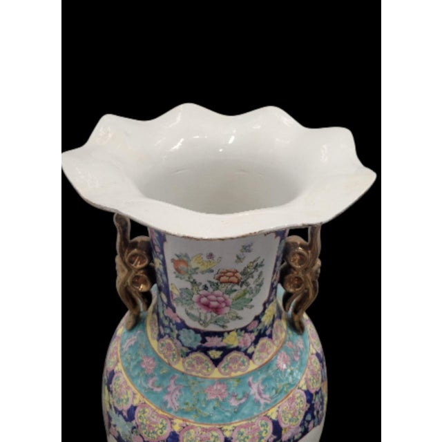 Monumental Palace Sized Porcelain Vintage Chinoiserie Famille Rose Giant Floor Vase Room Decor For Sale - Image 10 of 14