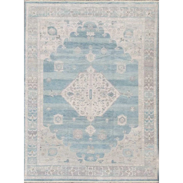 Textile Modern Oushak Design in Silver, Light Gray, Taupe, Aqua and Sea-Foam Colors For Sale - Image 7 of 7