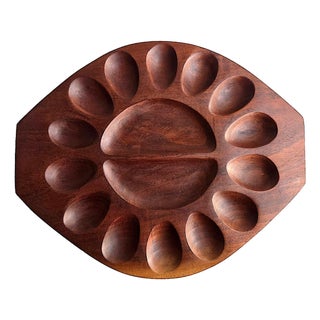 Mid 20th Century Taverneau Wood Deviled Egg Tray Platter For Sale