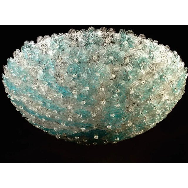 Aquamarine and Ice Murano Glass Flowers Basket Ceiling Light from Barovier & Toso For Sale - Image 3 of 12