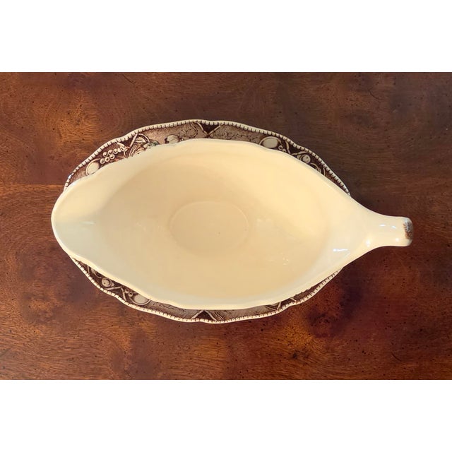 Cream Vintage Johnson Brothers Gravy Boat and Relish Underplate England 2-Pieces For Sale - Image 8 of 11