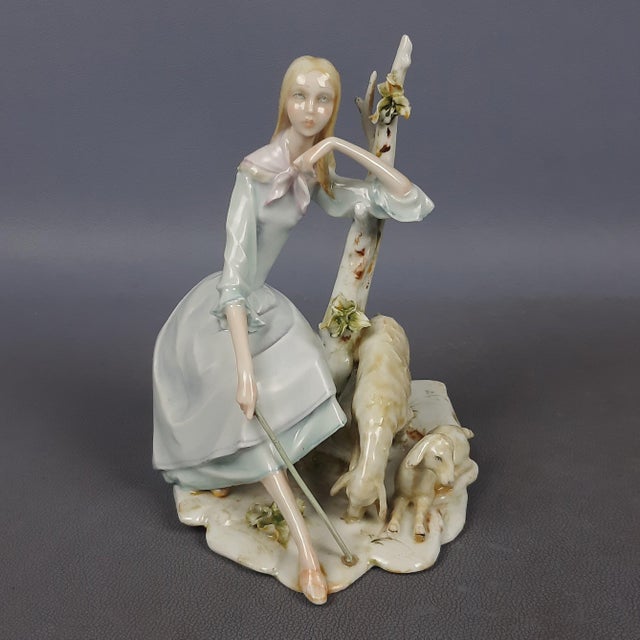 Porcelain Sculpture of Shepherdess with Sheep from Creazioni Fabiola, 1950s For Sale - Image 17 of 17