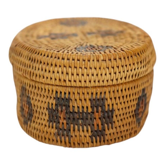 1920s Antique Southwest American Woven Reed Lidded Oval Basket C1920 For Sale - Image 5 of 6