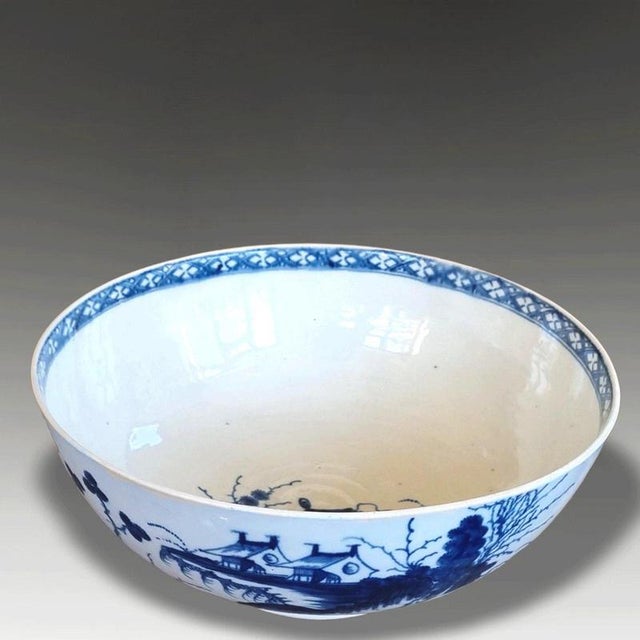Ceramic Large First Period Precipice Pattern Punch Bowl from Dr Wall Worcester, 1765 For Sale - Image 7 of 11
