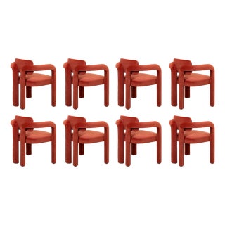 Double Arch Dining Chair in Crimson Red Cotton Velvet from Insidherland, Set of 8 For Sale