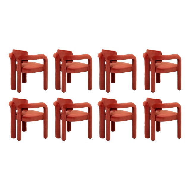Double Arch Dining Chair in Crimson Red Cotton Velvet from Insidherland, Set of 8 For Sale