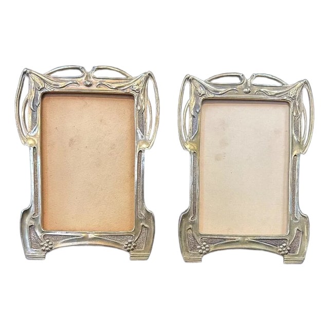 Early 20th Century Art Nouveau Period Brass Easelback Frames - A Pair For Sale