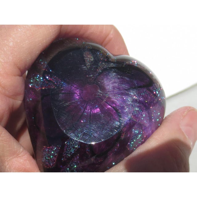 Late 20th Century Held Art Glass Heart Paper Weight For Sale - Image 5 of 7