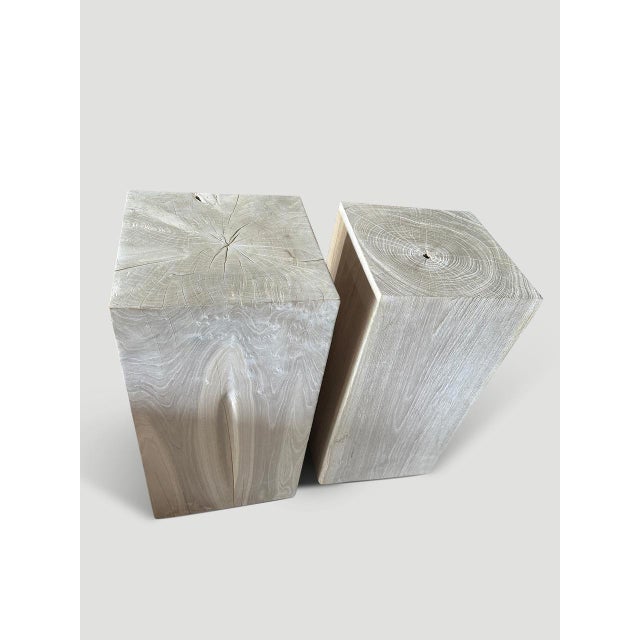 Andrianna Shamaris Minimalist Bleached Teak Wood Side Table or Pedestal For Sale In New York - Image 6 of 6