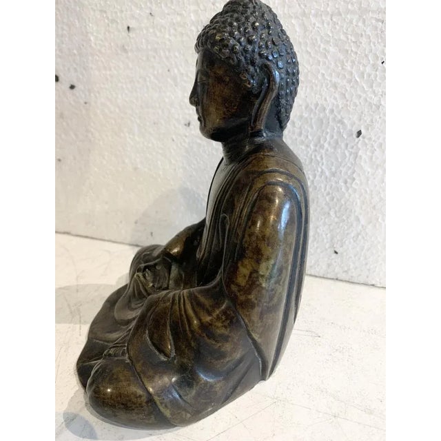 Solid Bronze Buddha with Brown Patina, 20th Century For Sale - Image 6 of 10