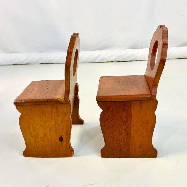 1970s Vintage Child-Size Folk Art Brutalist Gustavian Pine Side Chair - A Pair For Sale - Image 6 of 11