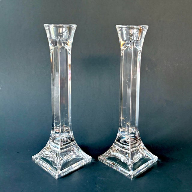 Vintage Austrian Toscany Lead Crystal Geometric Candlesticks – Pair For Sale In Miami - Image 6 of 12