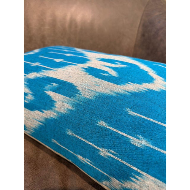Sky Blue 1990s Sky Blue Silk Ikat Lumbar Cushion Cover For Sale - Image 8 of 10