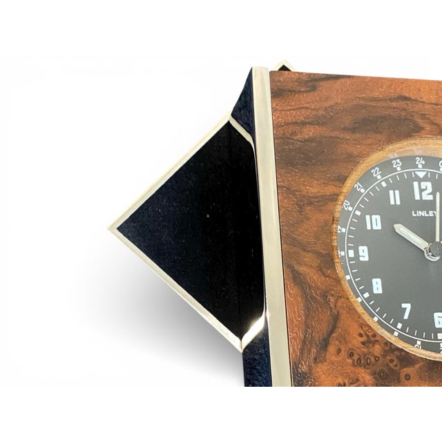 Black Linley Walnut Burl and Chrome Dual-Time Desk Clock, 2005 For Sale - Image 8 of 18