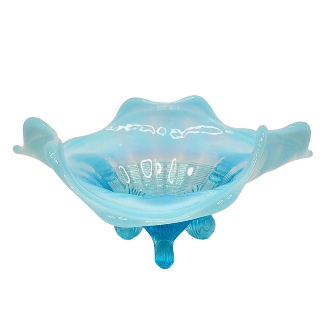 Antique Northwood “Klondyke” Blue Opalescent Footed Candy Dish, circa 1900 A stunning example of Early American Pattern...