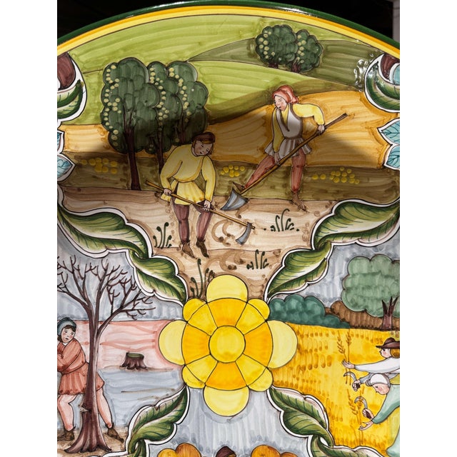 Sculpture Materials Mid-Century Italian Deruta Style Hand-Painted Faience Harvest Charger For Sale - Image 7 of 10