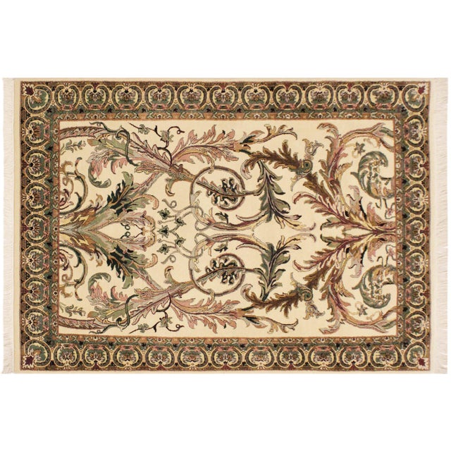 Ivory Shabby Chic Bhati Pak-Persian Ivory/Green Wool Rug - 4'1'' X 6'7'' For Sale - Image 8 of 9
