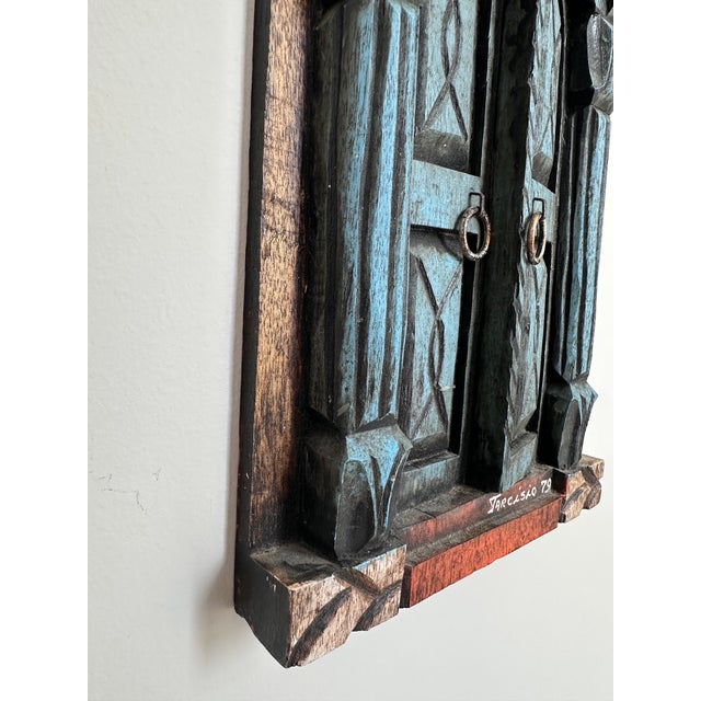 Blue 1979 Brazilian Carved Wood Door Wall Sculpture by Tarcisio, Rio De Janeiro For Sale - Image 8 of 9