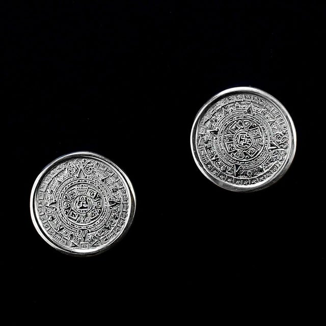 1960s Vintage Sterling Silver Cufflinks Mayan Calendar - 2 Pieces For Sale - Image 5 of 5