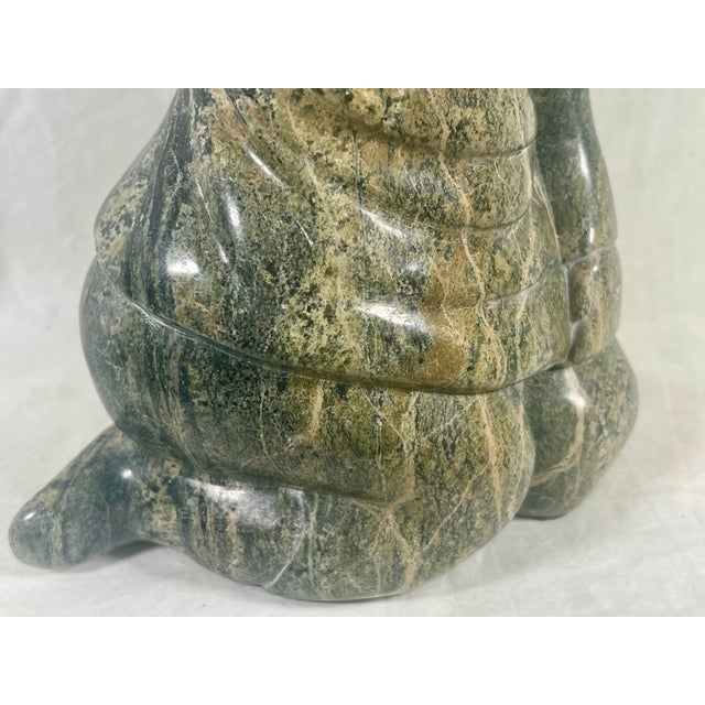 Large 13lb Vintage Inuit Stone Carving - Kneeling Figure in Parka, C. Mid-20th Century For Sale In Los Angeles - Image 6 of 9