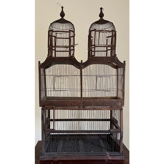 Large Antique Early 20th Century French Wood and Wire Turreted Bird Cage For Sale - Image 12 of 18