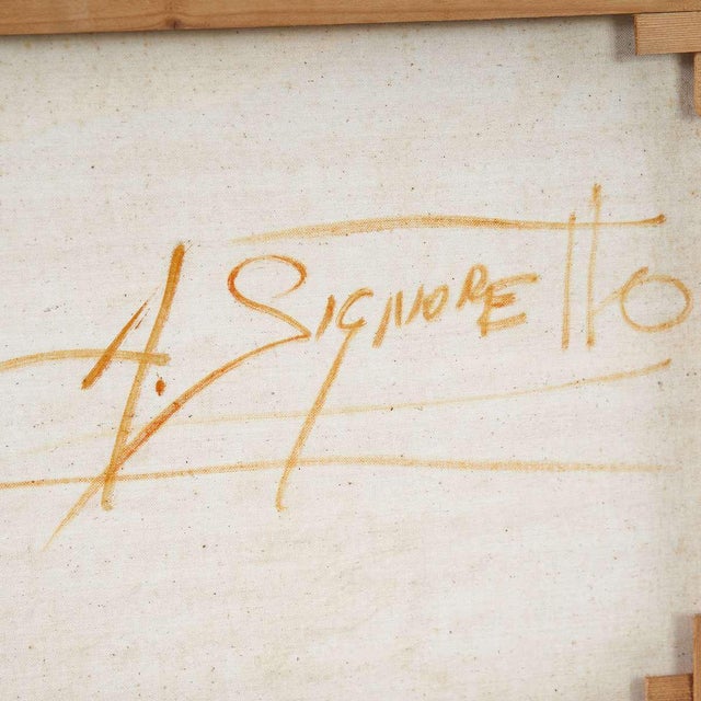 Wood A. Signoretto, Tuscan Landscape, 1980s, Oil on Canvas For Sale - Image 7 of 8