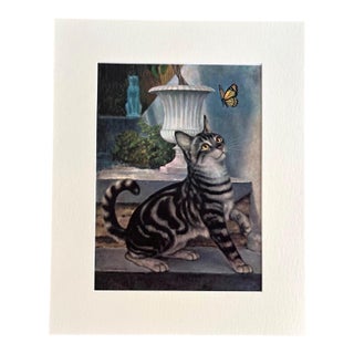 Vintage 1965 Girard Goodenow Cat Print in 16x20 Mat Ready to Frame: Silver Tabby For Sale