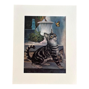Vintage 1965 Girard Goodenow Cat Print in 16x20 Mat Ready to Frame: Silver Tabby