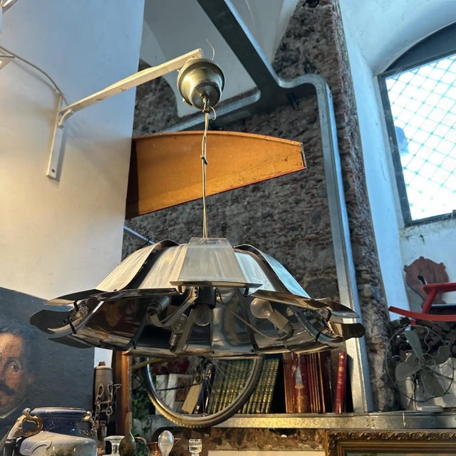 1960s Mid-Century Modern Reggiani Attributed Steel Italian Pendant For Sale - Image 9 of 10