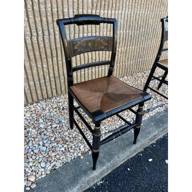 Black Mid 20th Century Pair Vintage Hitchcock Rush Seat Side Chairs For Sale - Image 8 of 12