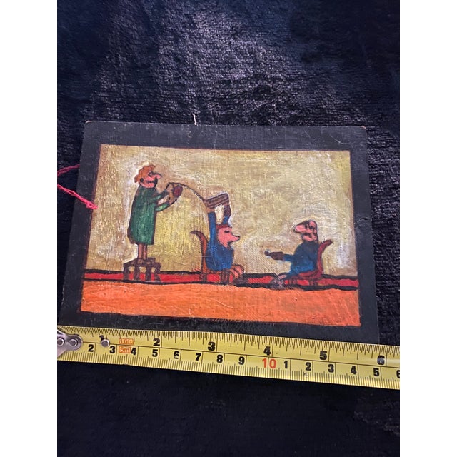 A Miniature Framed Naive Folk Art Painting From France Depicting Three Figures For Sale - Image 10 of 12