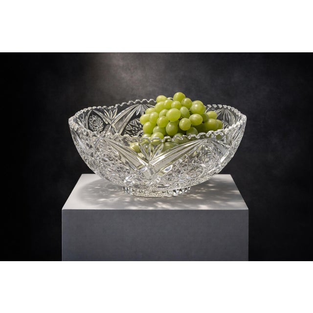 American Antique American Brilliant Cut Crystal Bowl Hobstar Starburst 9” For Sale - Image 3 of 12